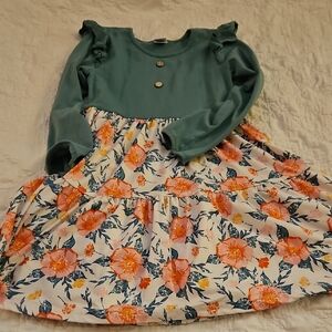Charming Kids Dress with Teal Top and Floral Skirt